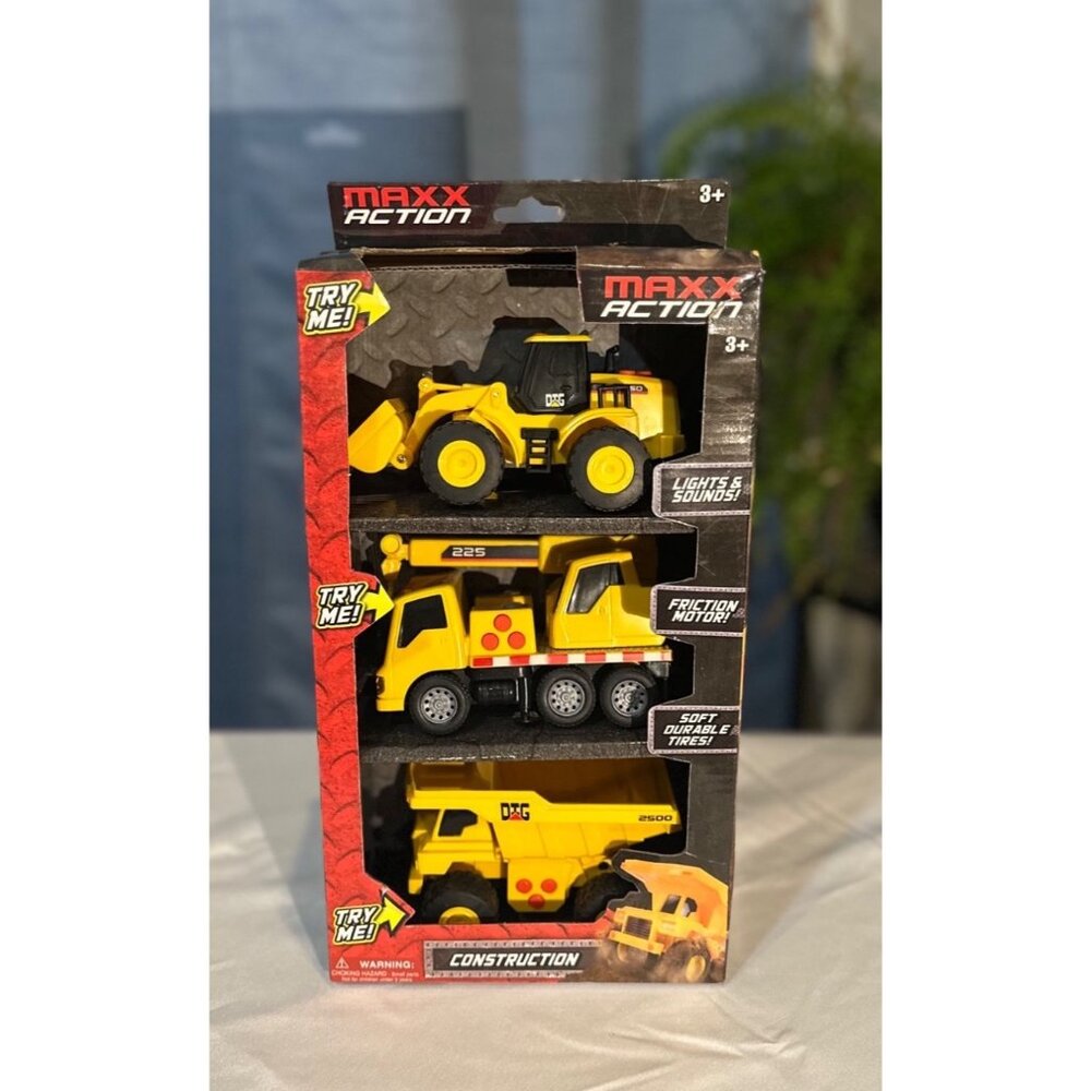 NEW Interactive Construction Toy Vehicle Set (3) Lights, Sounds, Friction Move